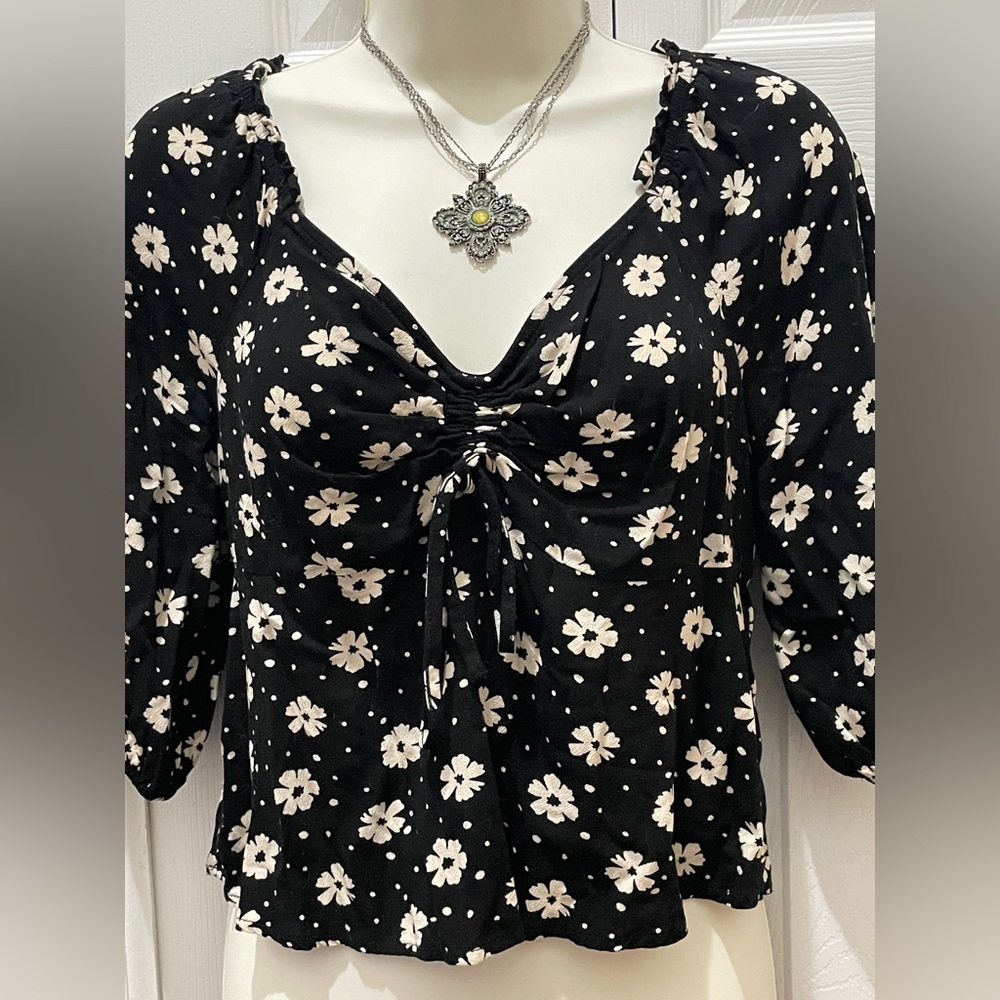 New Balance Black and White Floral Blouse